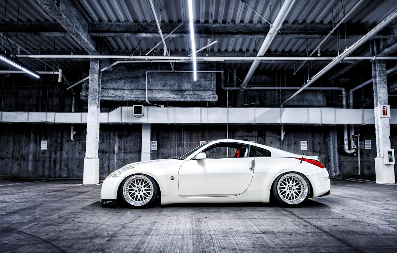 Photo wallpaper white, profile, Nissan, white, sports car, 350z, Nissan