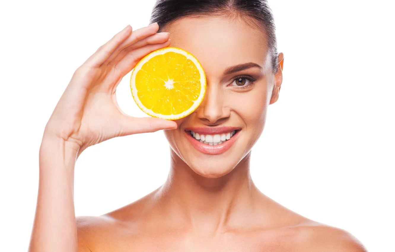 Photo wallpaper smile, orange, brunette