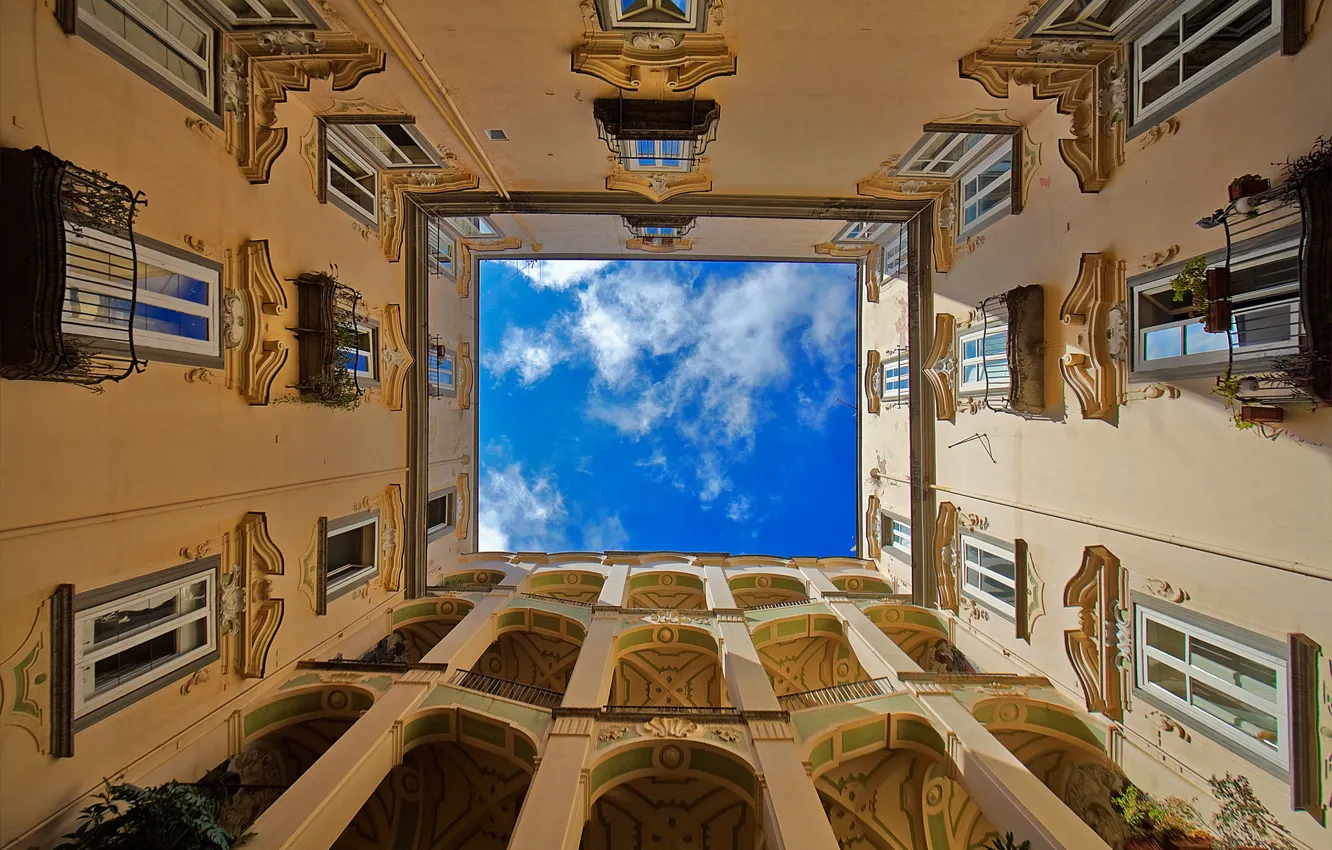 Photo wallpaper the sky, clouds, tower, Italy, Naples, The palace of the Spanish