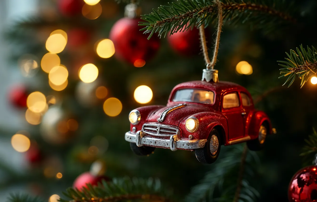 Photo wallpaper car, machine, decoration, toy, tree, new year, Christmas, Christmas