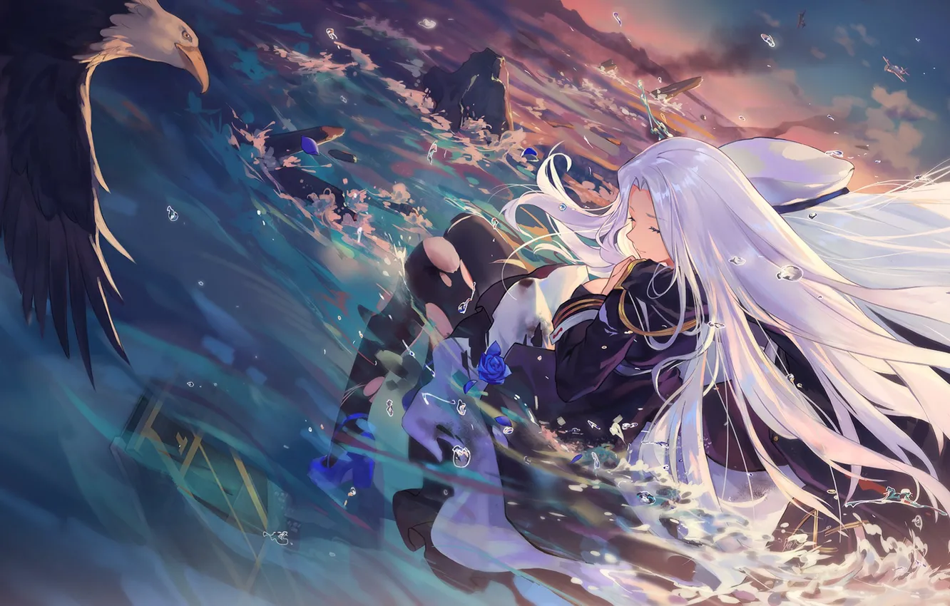 Photo wallpaper girl, eagle, anime, art, Yorktown, Ongan Bilan