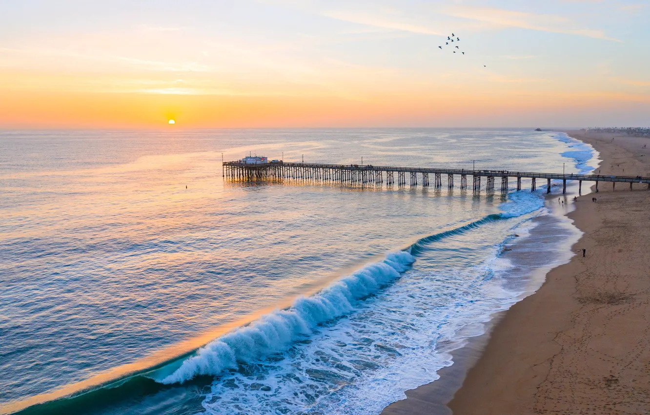 Photo wallpaper sea, the sun, sunset, photo, pier, pierce