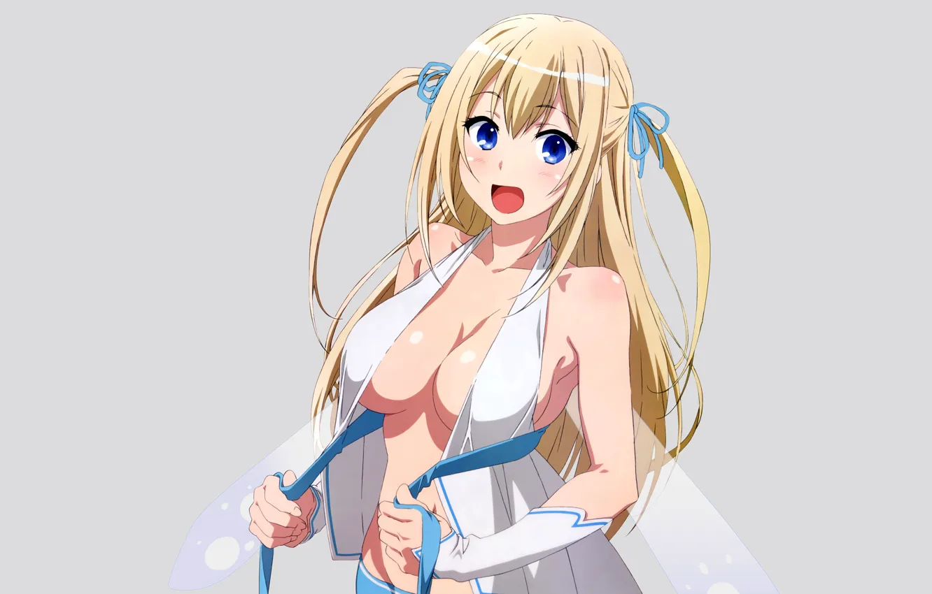 Photo wallpaper girl, sexy, cleavage, blouse, long hair, boobs, anime, blue eyes