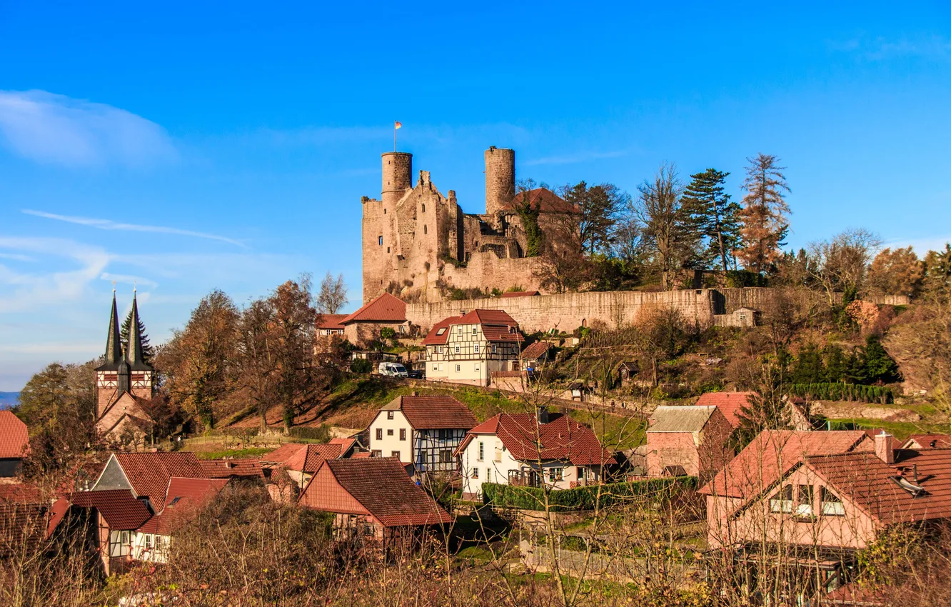 Photo wallpaper the sky, mountains, castle, hills, home, Germany