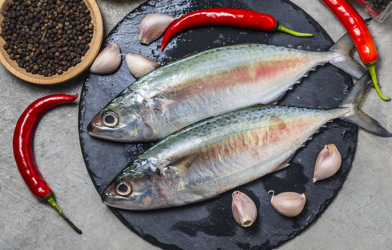Photo wallpaper fish, spices, garlic