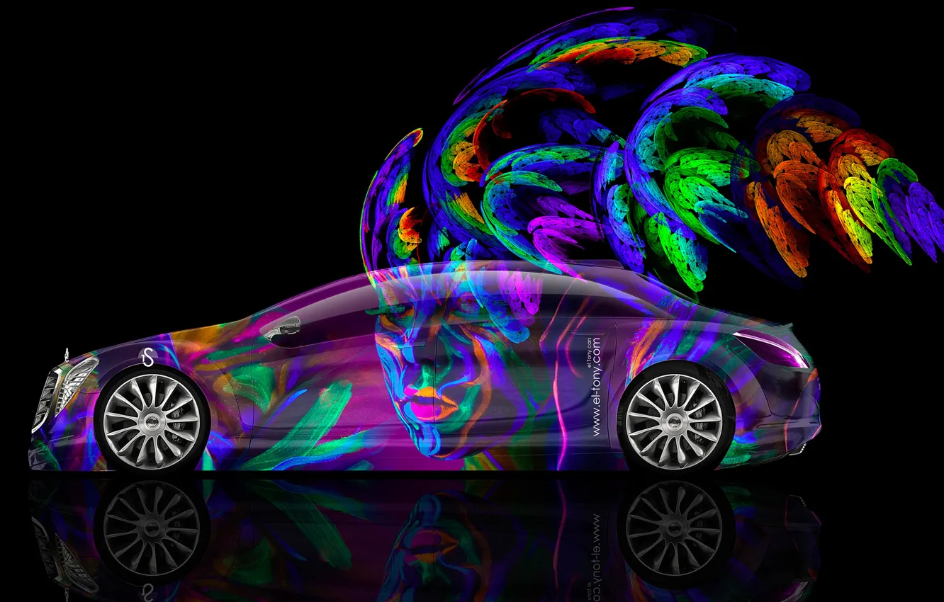 Photo wallpaper bright colors, girl, photoshop, Mercedes-Benz, F700, abstract, girl, airbrushing