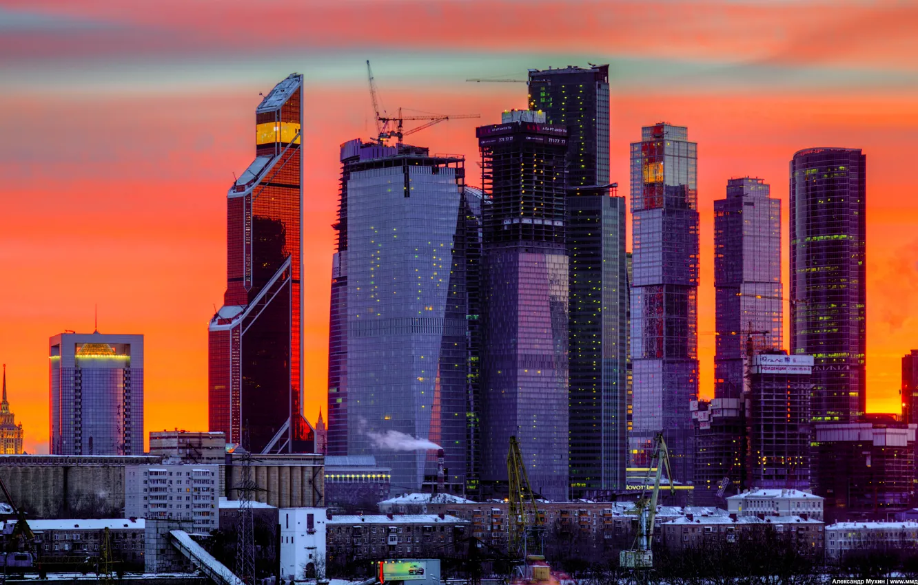 Photo wallpaper night, Sunset, The sky, Winter, View, Wallpaper, Moscow, Wallpaper