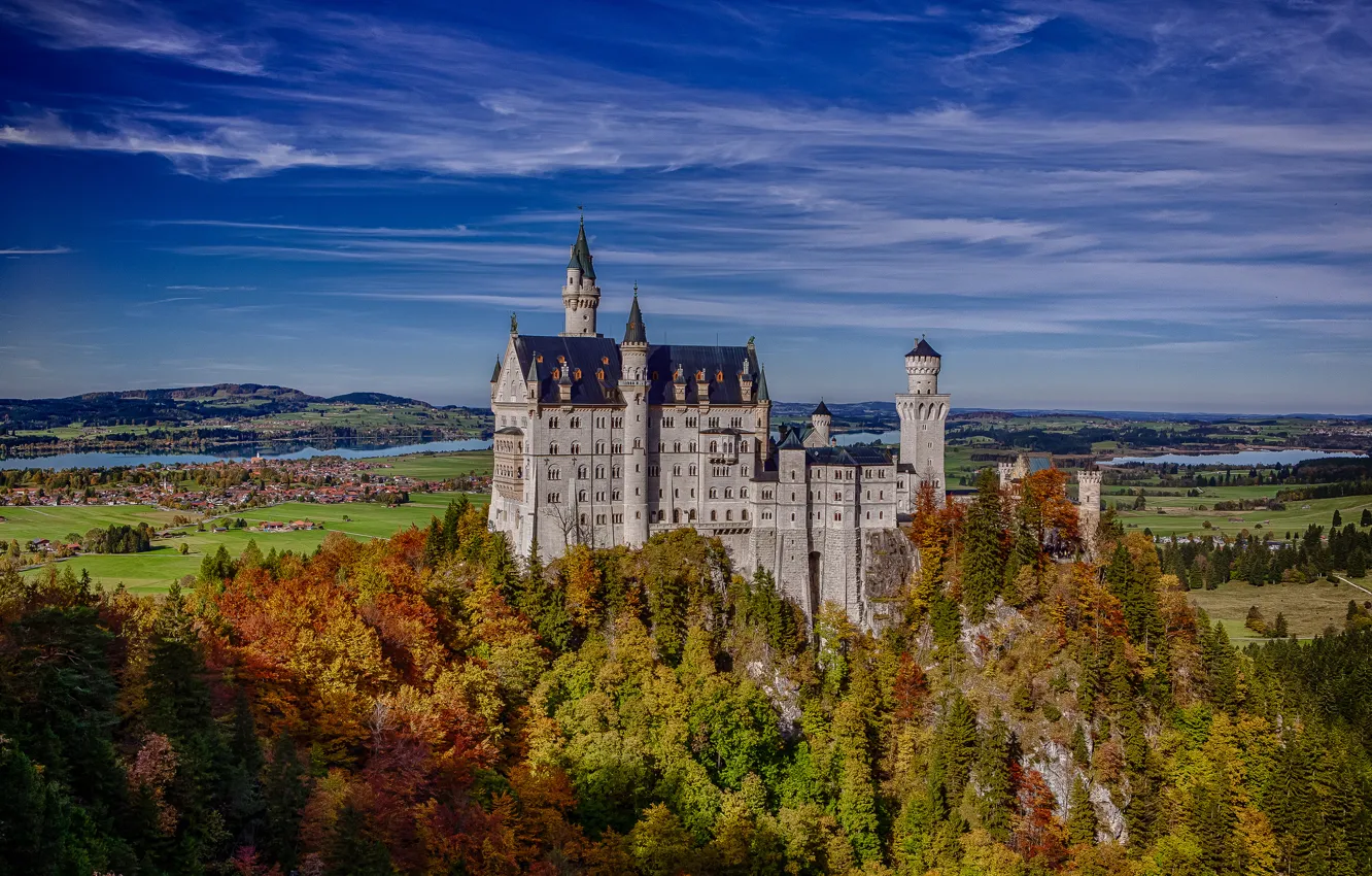 Photo wallpaper autumn, forest, rock, Germany, Bayern, Germany, Bavaria, Neuschwanstein Castle