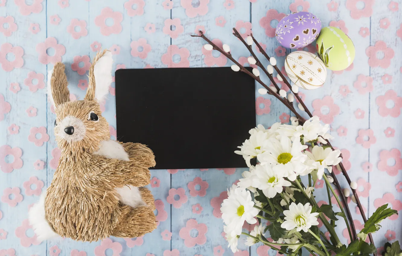 Photo wallpaper eggs, rabbit, Easter, Holiday, chrysanthemum