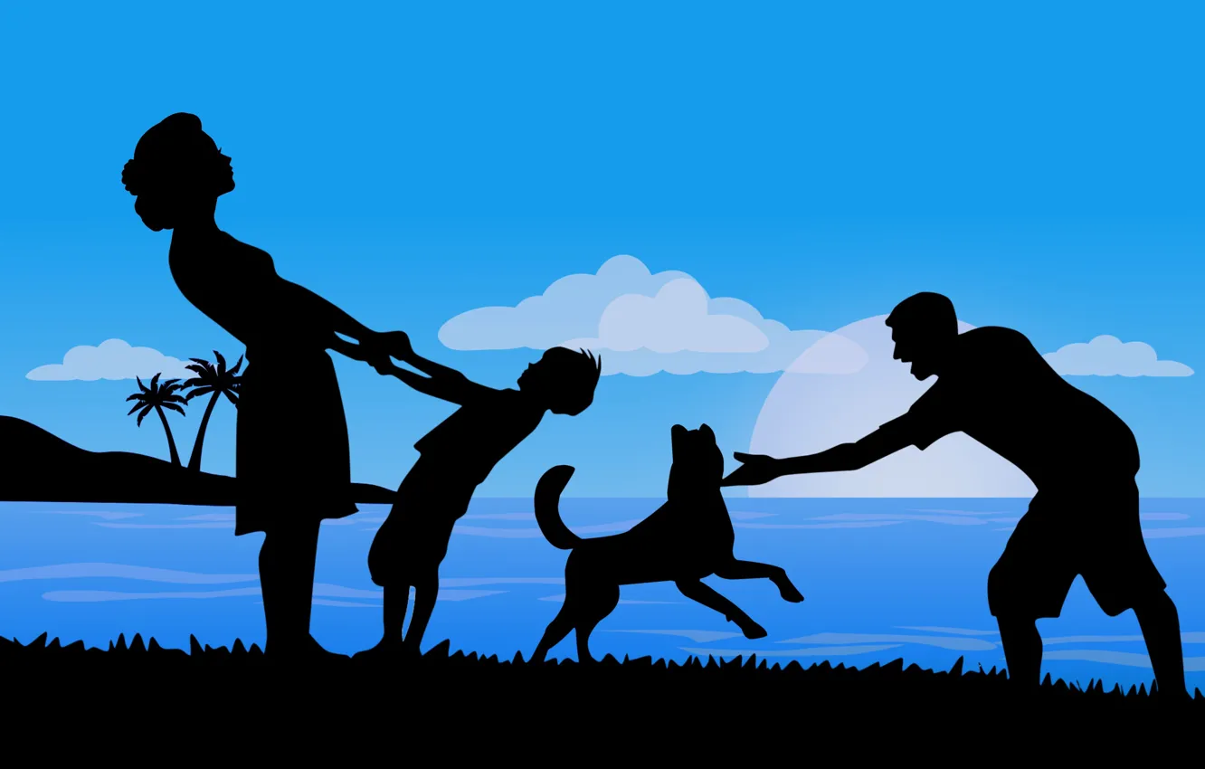 Photo wallpaper summer, stay, family, silhouettes