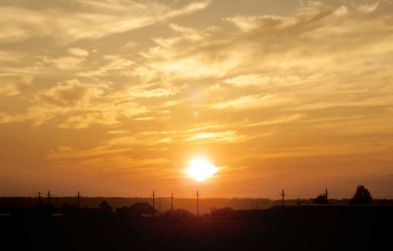 Photo wallpaper the sky, the sun, clouds, orange, yellow, Wallpaper