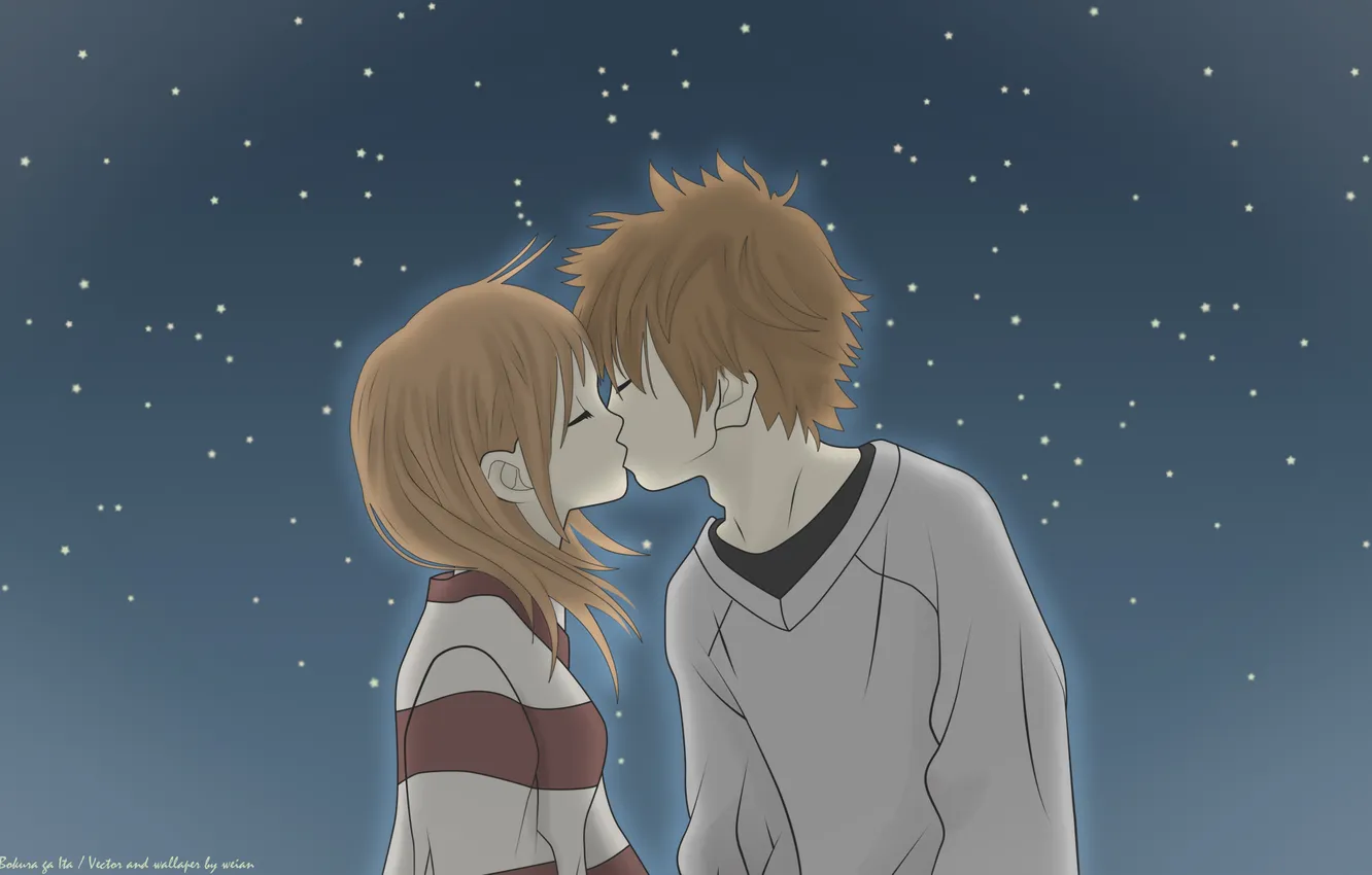 Photo wallpaper night, kiss, anime, It was us, bokura ga ita