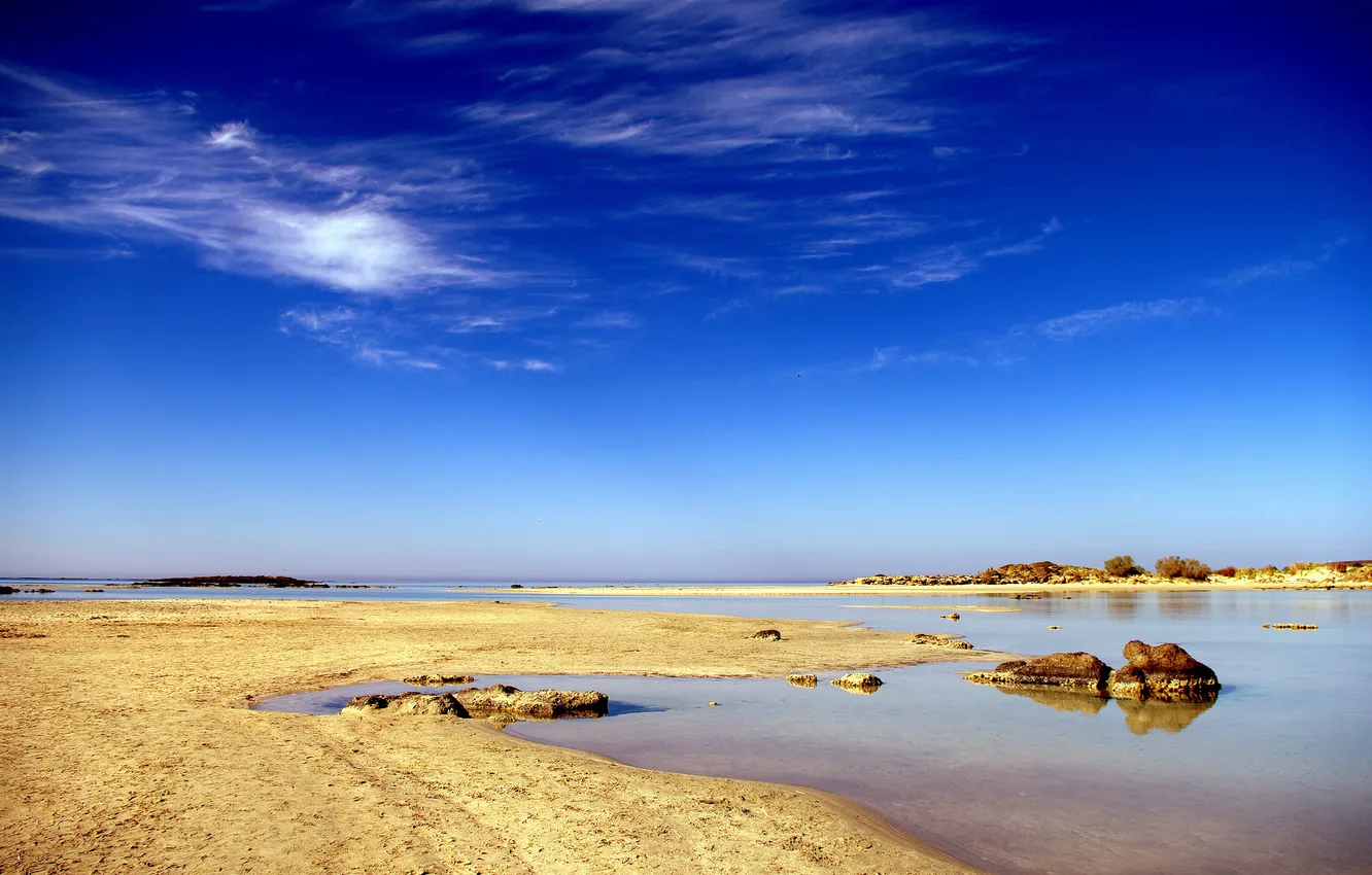 Photo wallpaper sea, beach, the sky, blue, Bay, shallow water