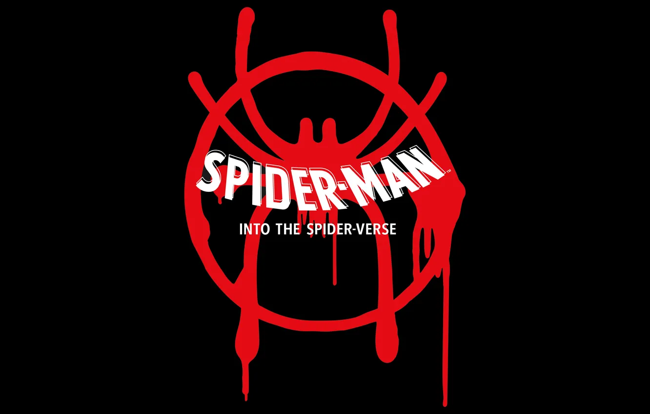 Photo wallpaper red, fiction, the inscription, cartoon, logo, art, black background, Spider-man: universes