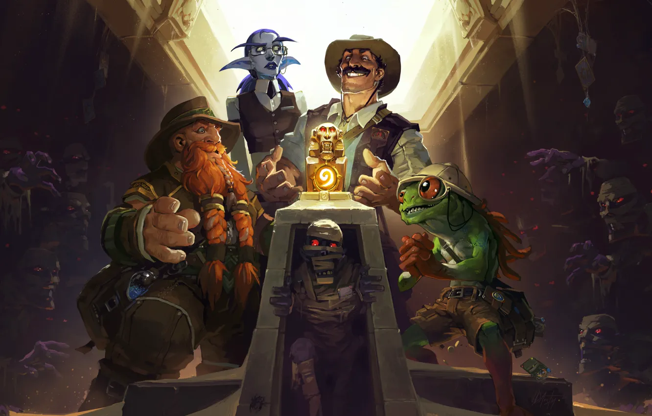 Photo wallpaper artifact, figurine, mummy, dwarf, Hearthstone, Murloc, Hearthstone, new addon