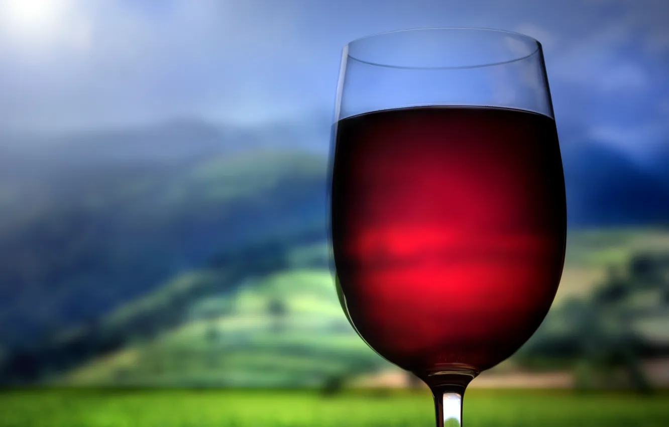 Photo wallpaper wine, red, hills, glass, drink