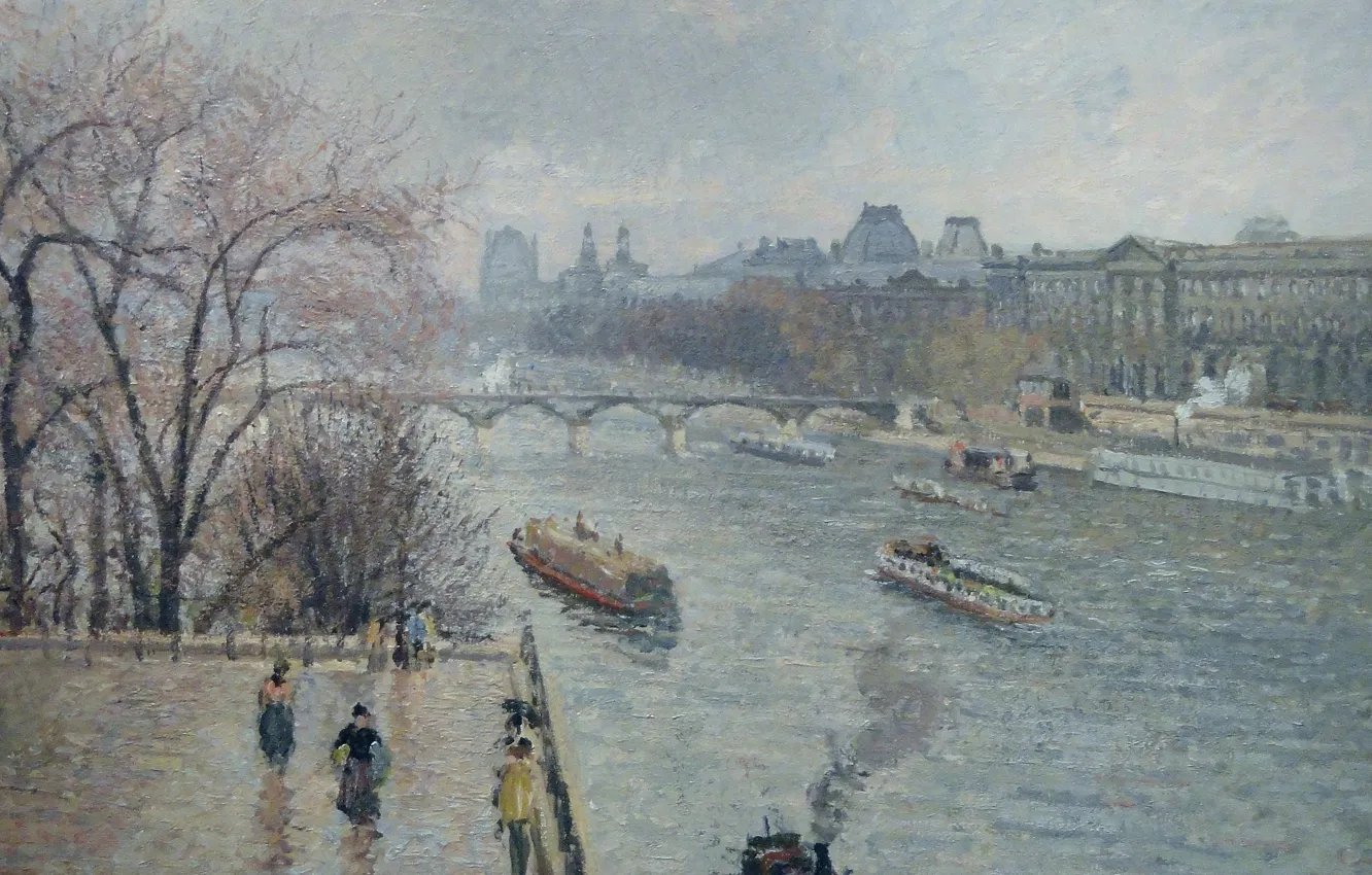 Photo wallpaper bridge, the city, river, Paris, picture, Hay, the urban landscape, Camille Pissarro