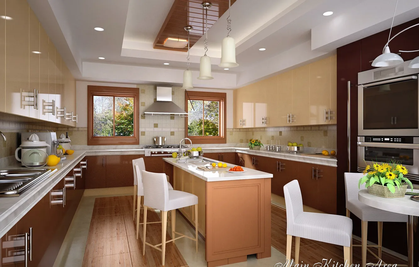 Photo wallpaper flowers, design, the room, utensils, MAIN KITCHEN AREA