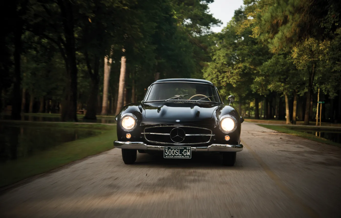 Photo wallpaper car, Mercedes, black, Classic, 300SL, Gullwing