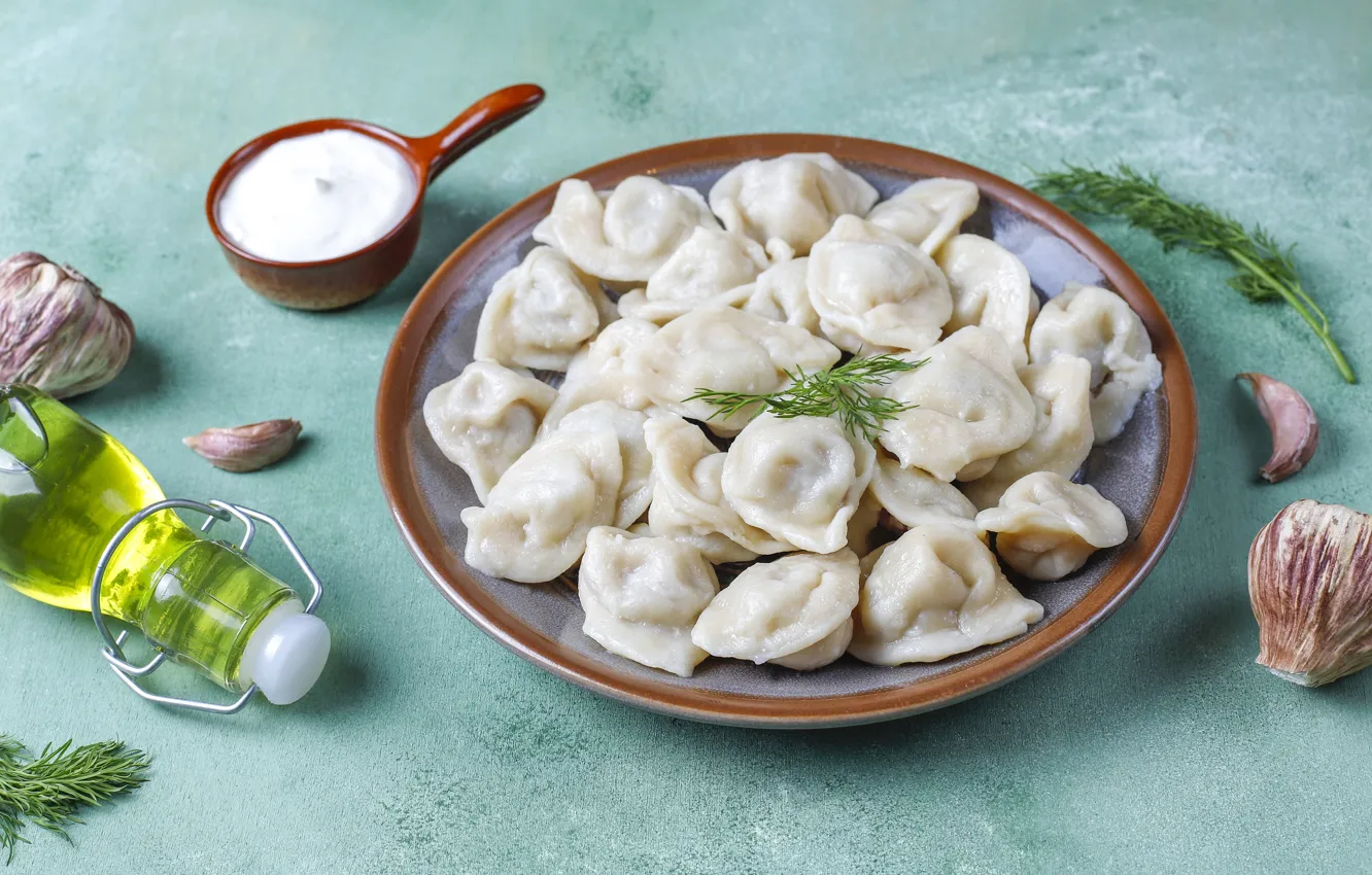 Photo wallpaper garlic, sour cream, dumplings
