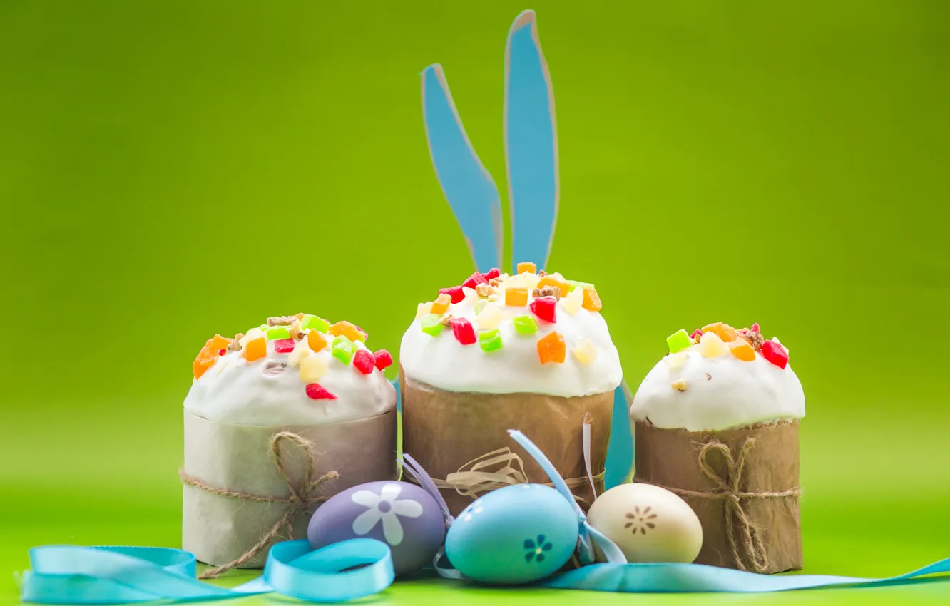 Photo wallpaper eggs, Rabbit, Easter, Holiday, ears, cakes