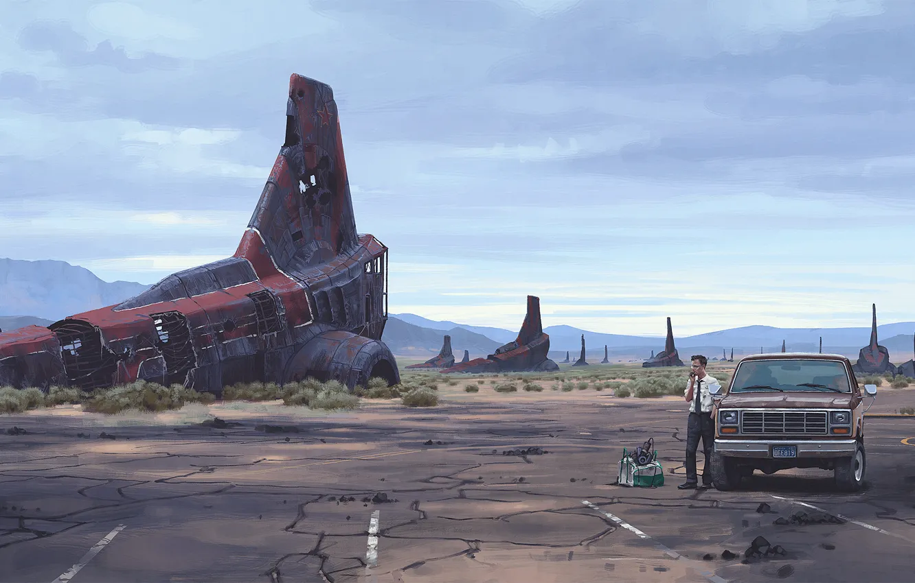 Photo wallpaper fiction, figure, art, Simon Stalenhag