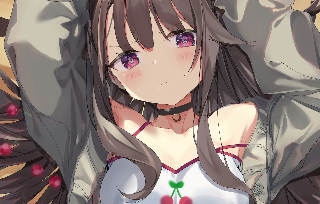 Photo wallpaper girl, blouse, long hair, brown hair, anime, beautiful, pretty, attractive