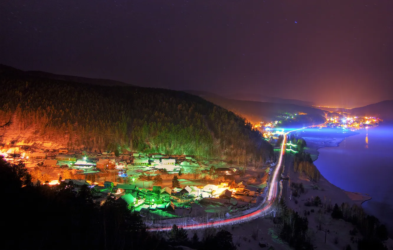 Photo wallpaper night, colorful, the view from the top