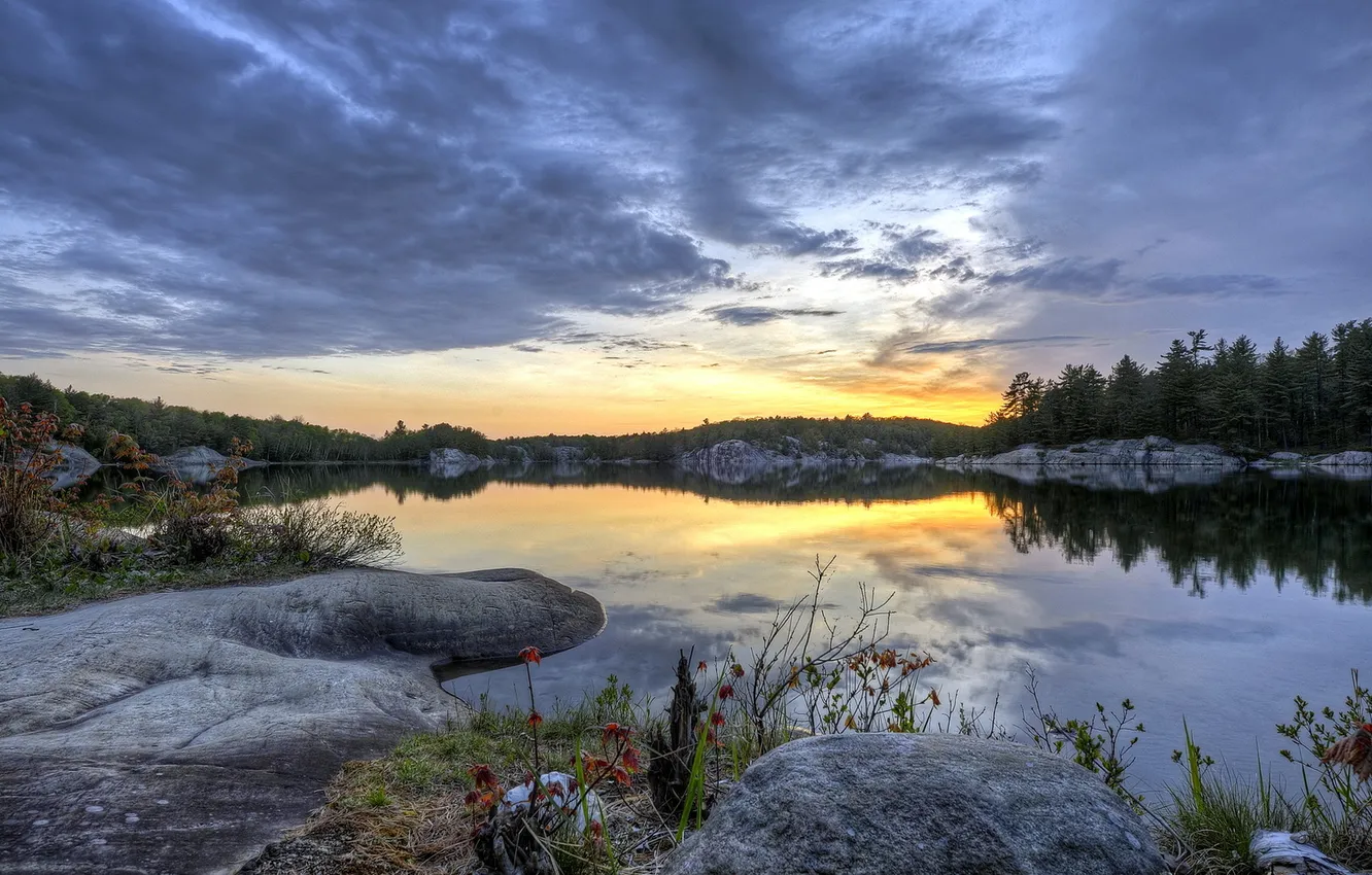 Photo wallpaper the sky, landscape, night, lake