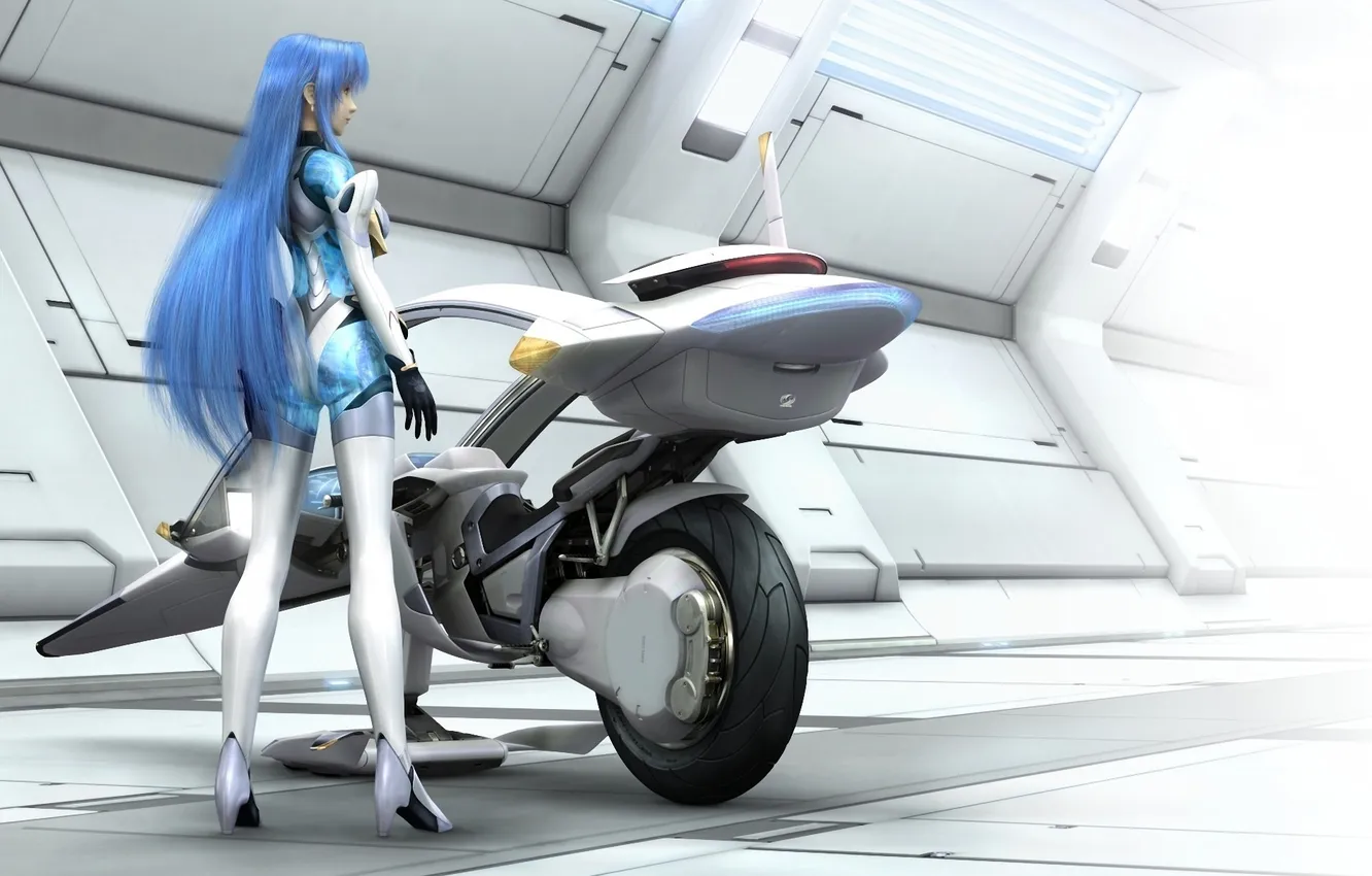 Photo wallpaper girl, light, motorcycle, Xenosaga, KOS-MOS