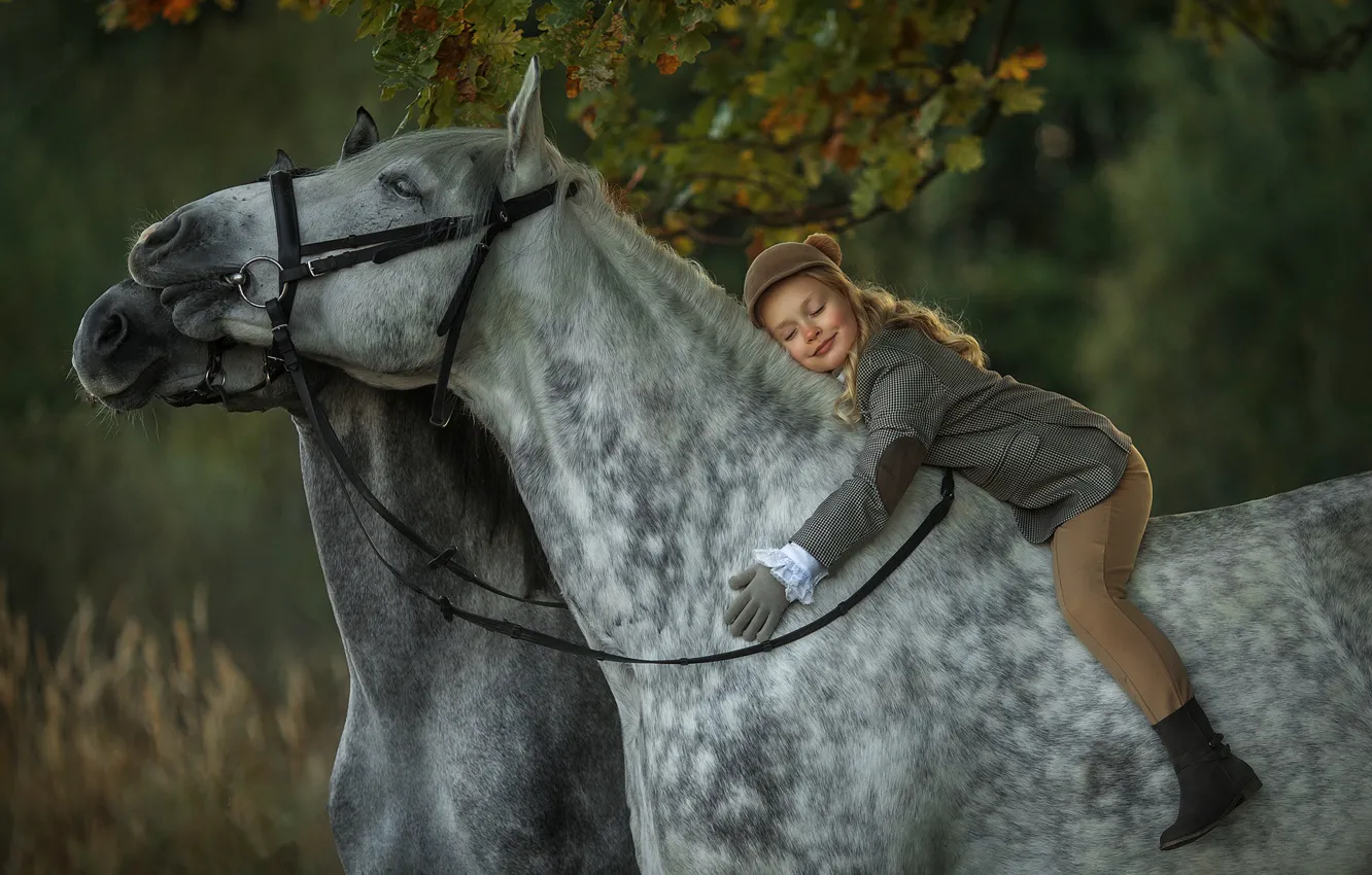 Photo wallpaper autumn, mood, horses, rider, horse, girl, rider