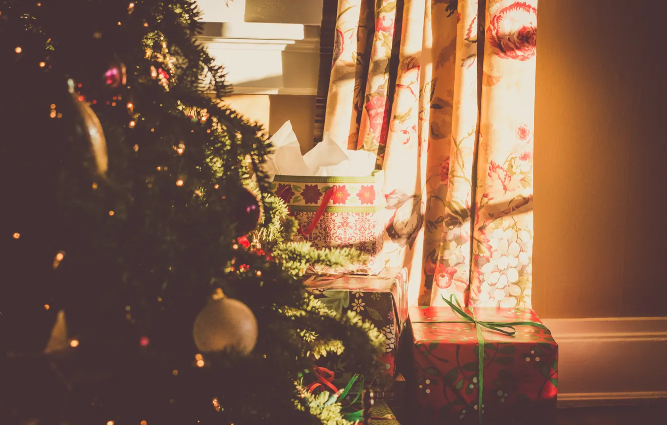 Photo wallpaper holiday, gift, tree, new year
