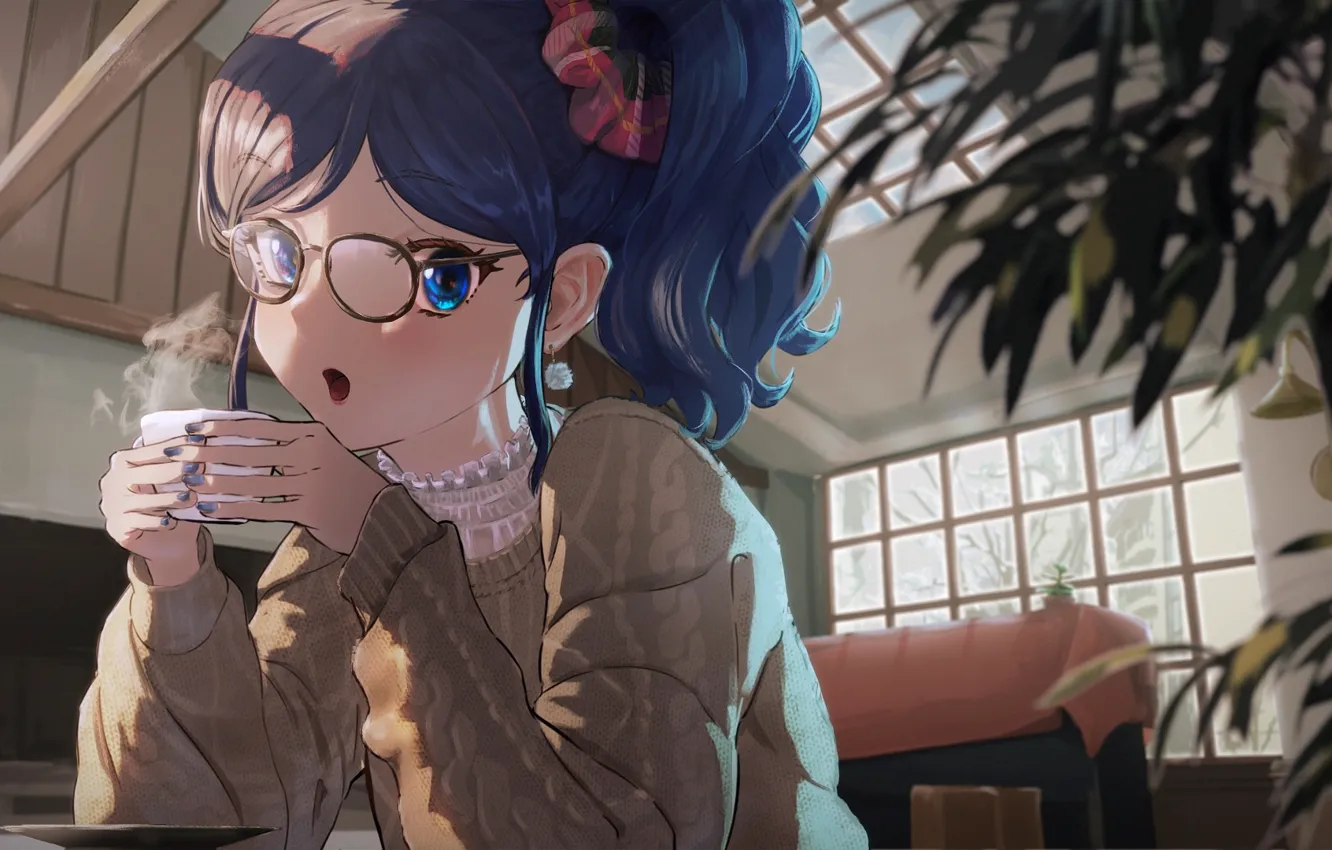 Photo wallpaper girl, tea, coffee, pair, Cup, cafe