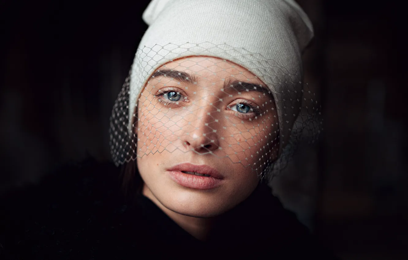Photo wallpaper look, girl, mesh, black, hair, portrait, beautiful, Natalia KVINT