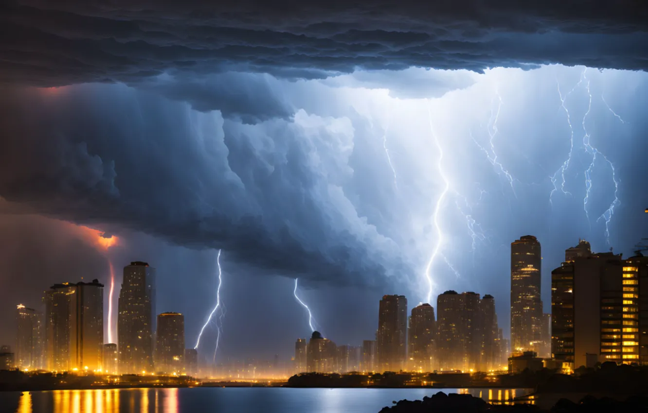 Photo wallpaper city, night, clouds