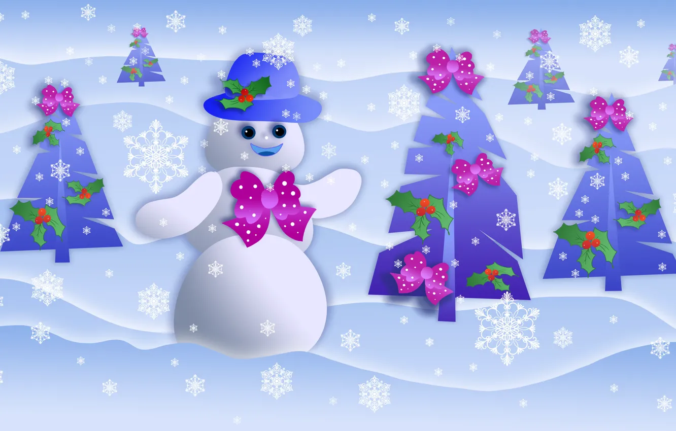 Photo wallpaper winter, forest, snow, snowflakes, holiday, toy, graphics, new year