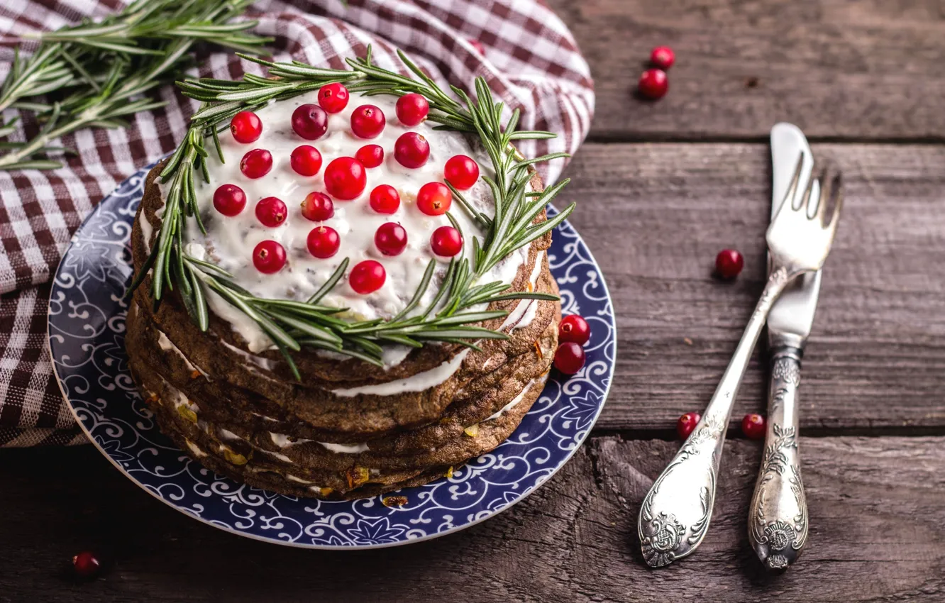 Photo wallpaper knife, plug, sauce, rosemary, cranberry, liver cake