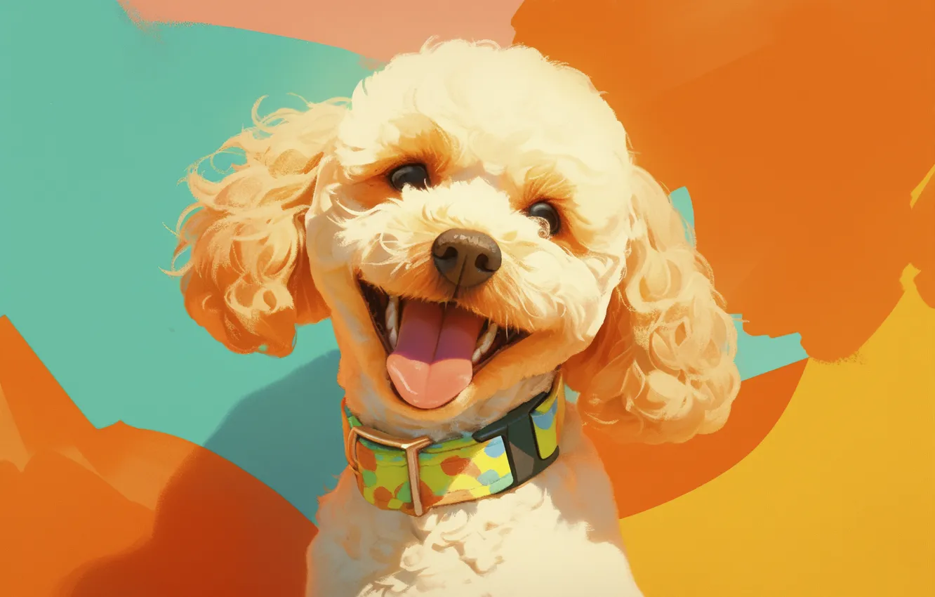Photo wallpaper language, look, face, smile, dog, art, poodle, digital art