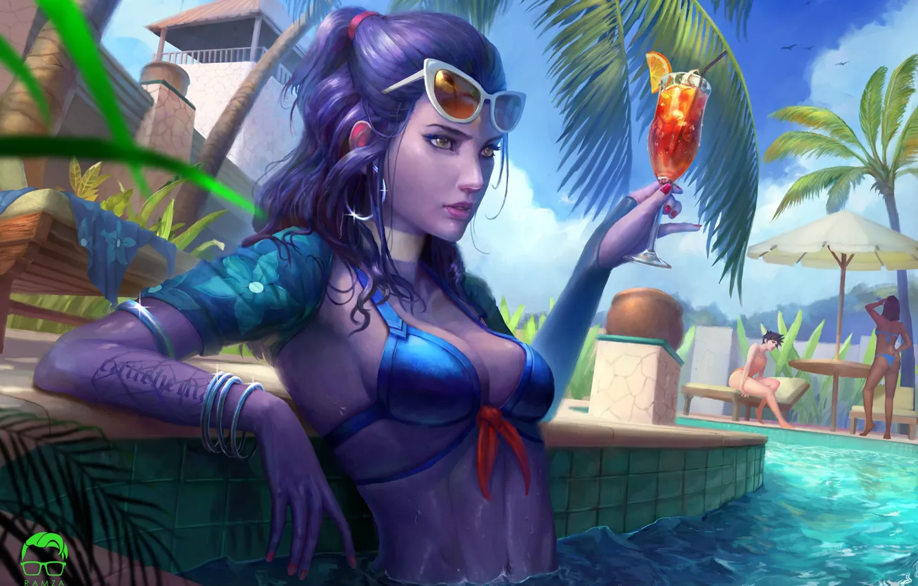 Photo wallpaper Figure, The game, Cocktail, Pool, Summer, Swimsuit, Heat, Blizzard