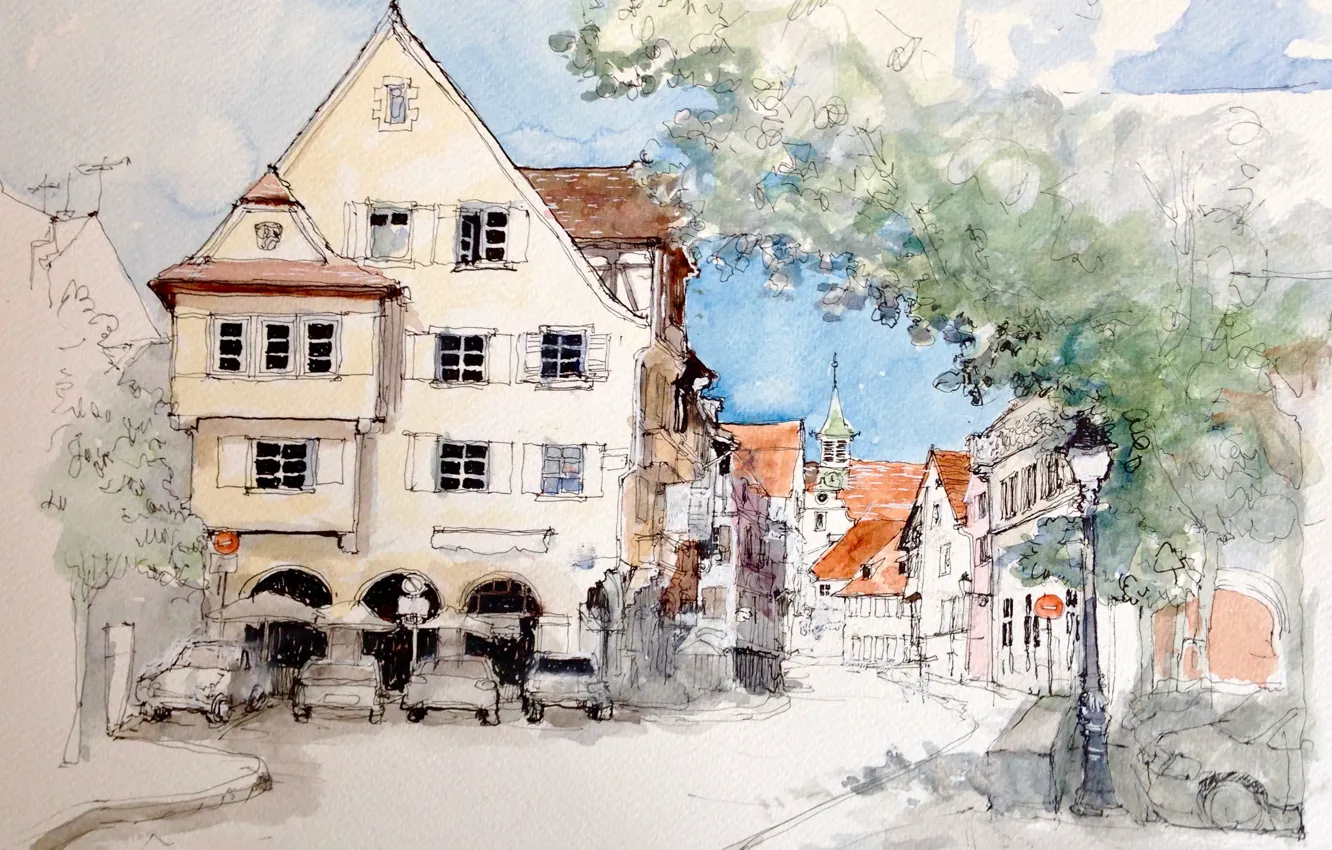 Photo wallpaper the city, figure, France, home, watercolor, squid