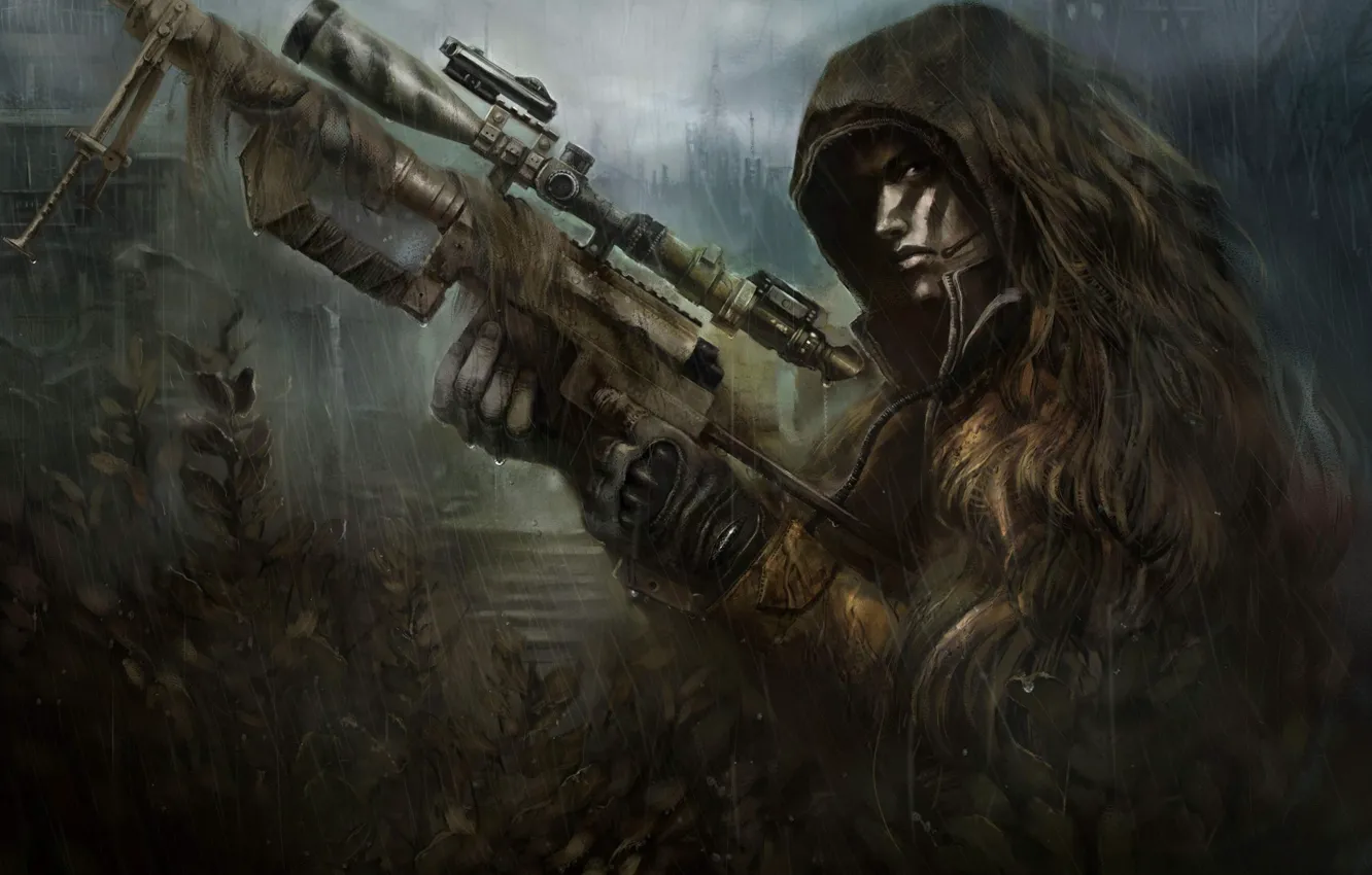 Photo wallpaper weapons, rain, ambush, soldiers, sniper, camouflage, rifle