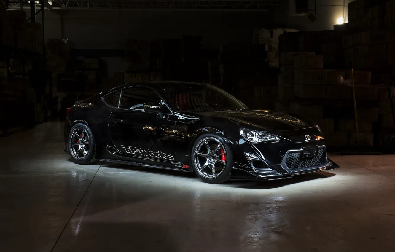 Photo wallpaper Black, Machine, Lights, Toyota, Drives, Tuning, The room, Scion FR S