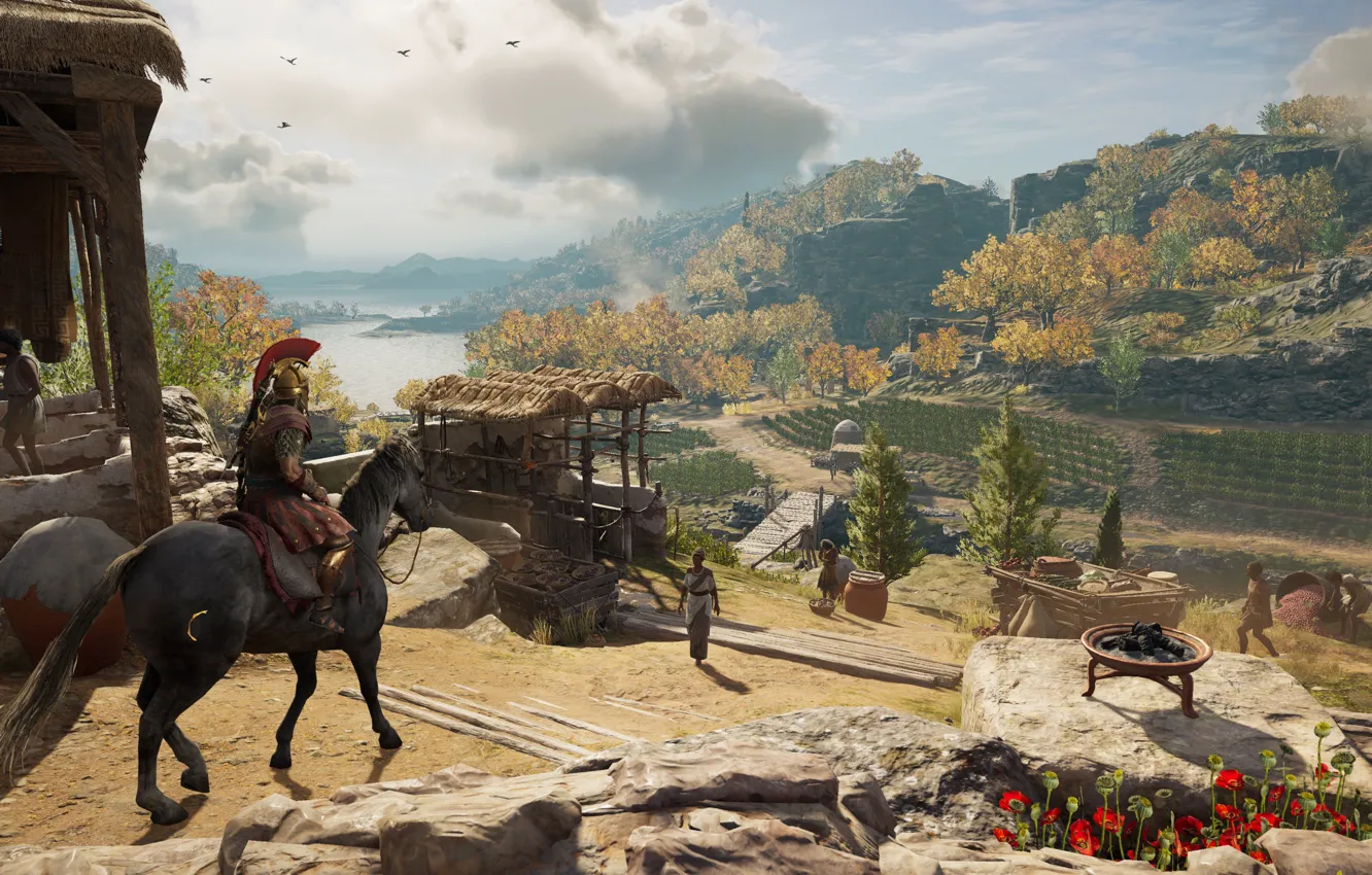 Photo wallpaper nature, the city, people, horse, Assassin's Creed, Odyssey, Odyssey, Assassins Creed