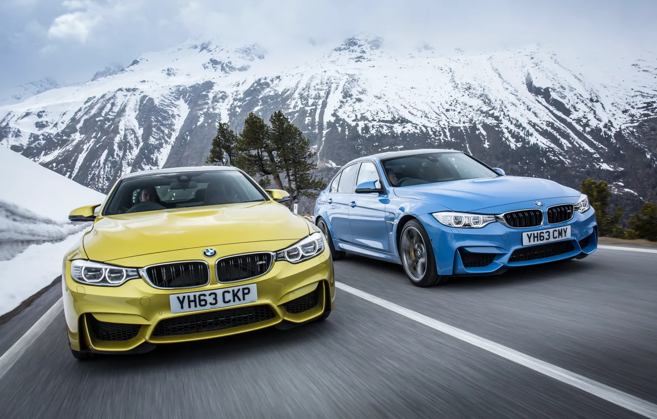 Photo wallpaper snow, mountains, blue, nature, BMW, BMW, gold