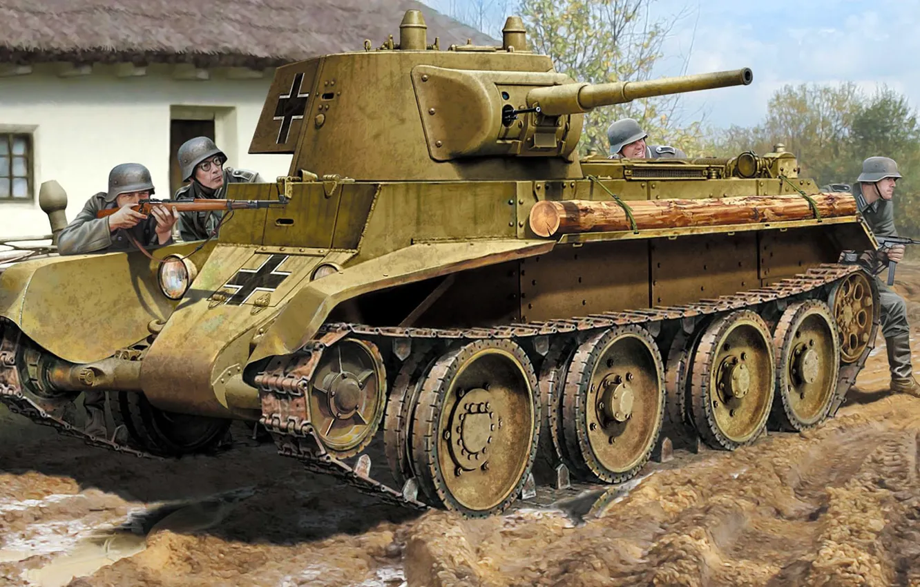Photo wallpaper figure, art, light tank, Fast tank, BT-7M, Soviet wheeled-tracked tank