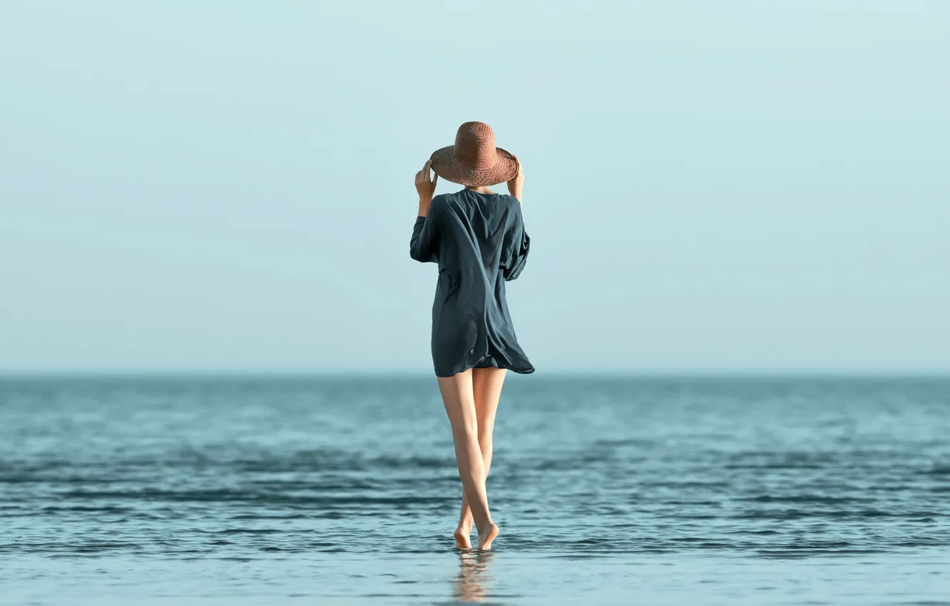 Photo wallpaper wave, girl, surf, hat, legs