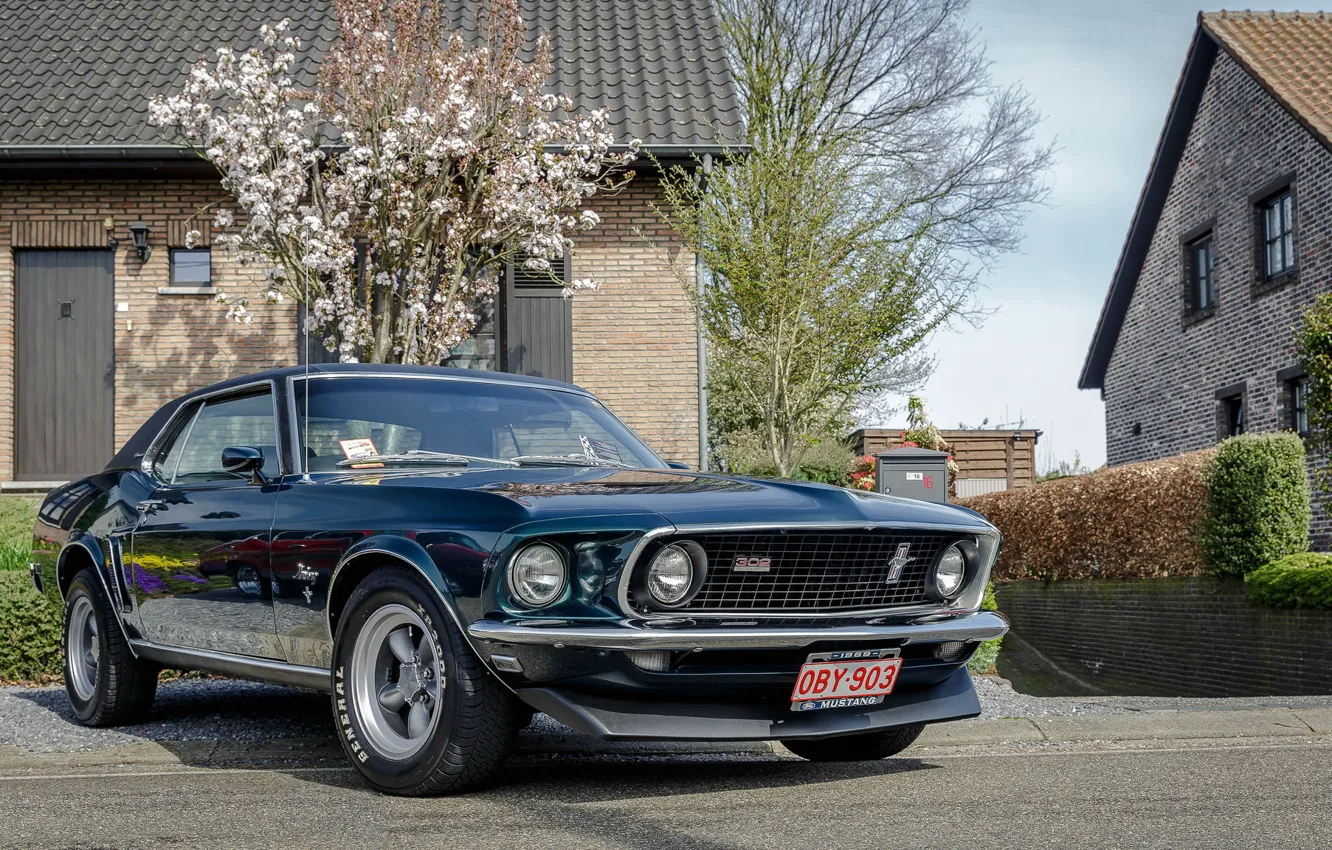 Photo wallpaper Mustang, Ford, 1969, house