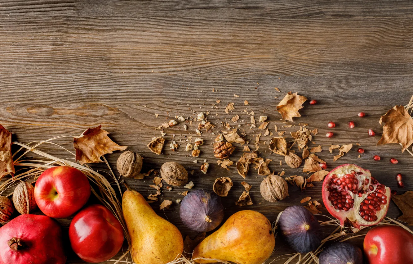 Photo wallpaper apples, nuts, garnet