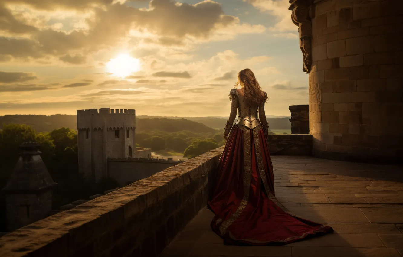 Photo wallpaper look, girl, castle, armor, fantasy, knight, warrior, the girl-soldier