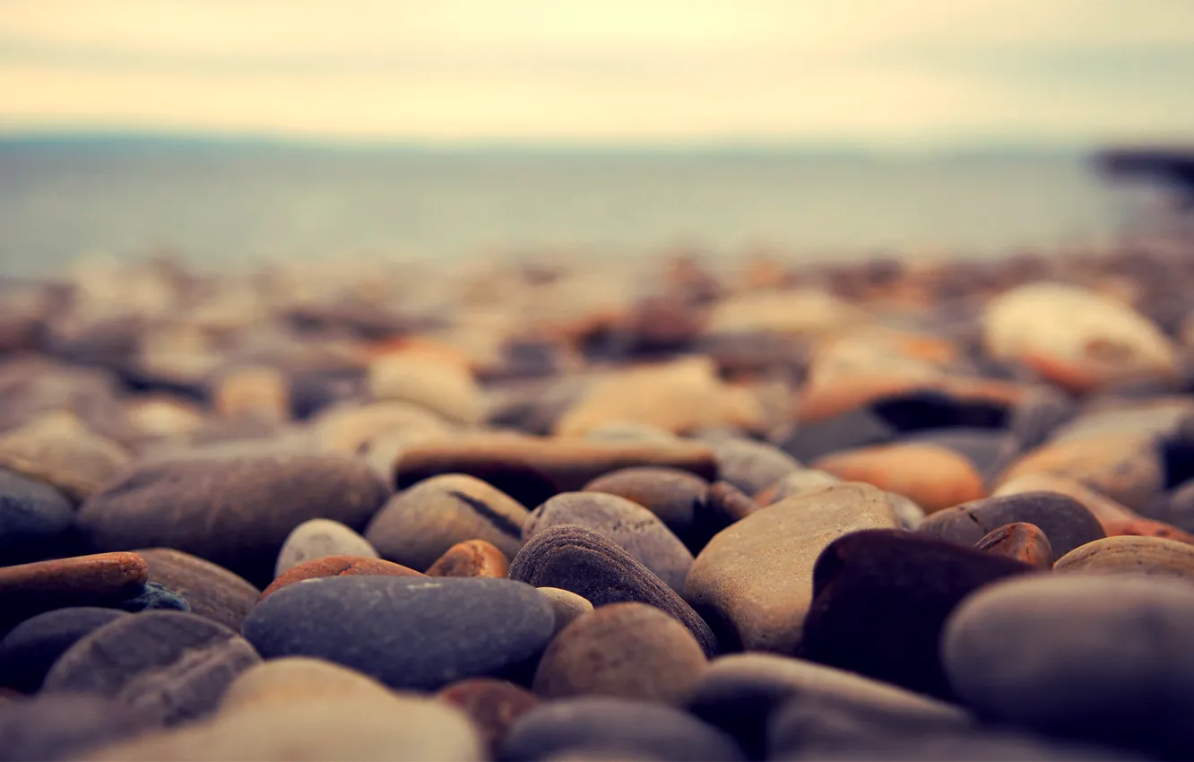 Photo wallpaper sea, pebbles, stones